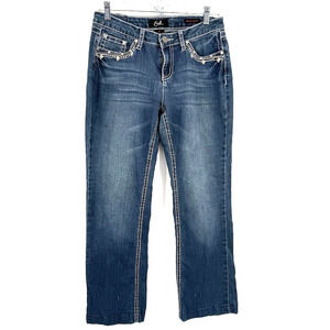 Earl Jeans Women’s 6 Stretch Denim Jeans Embellished Pockets Mid Rise Blue